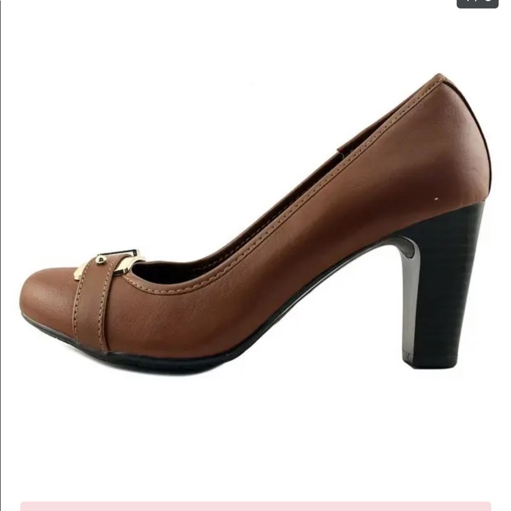 Euro Soft Brown Beatrice Pumps with Gold Buckles